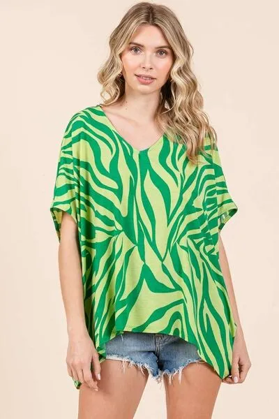 Hazel Blues® |  Mittoshop Zebra Print V-Neck Short Sleeve Oversized Top