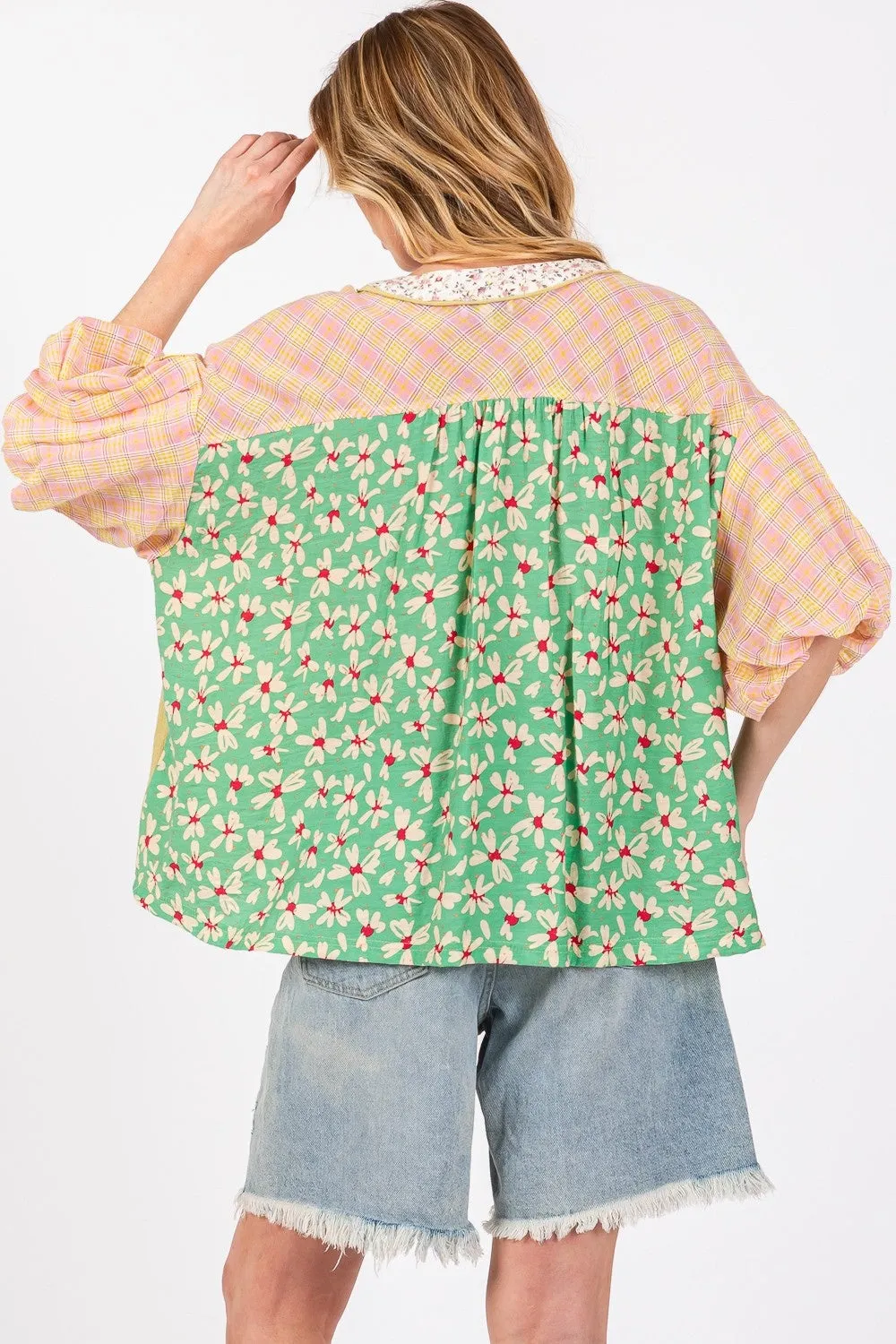 Hazel Blues® |  SAGE   FIG Color Block Bubble Sleeve Top