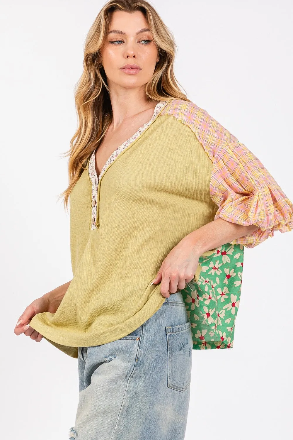 Hazel Blues® |  SAGE   FIG Color Block Bubble Sleeve Top