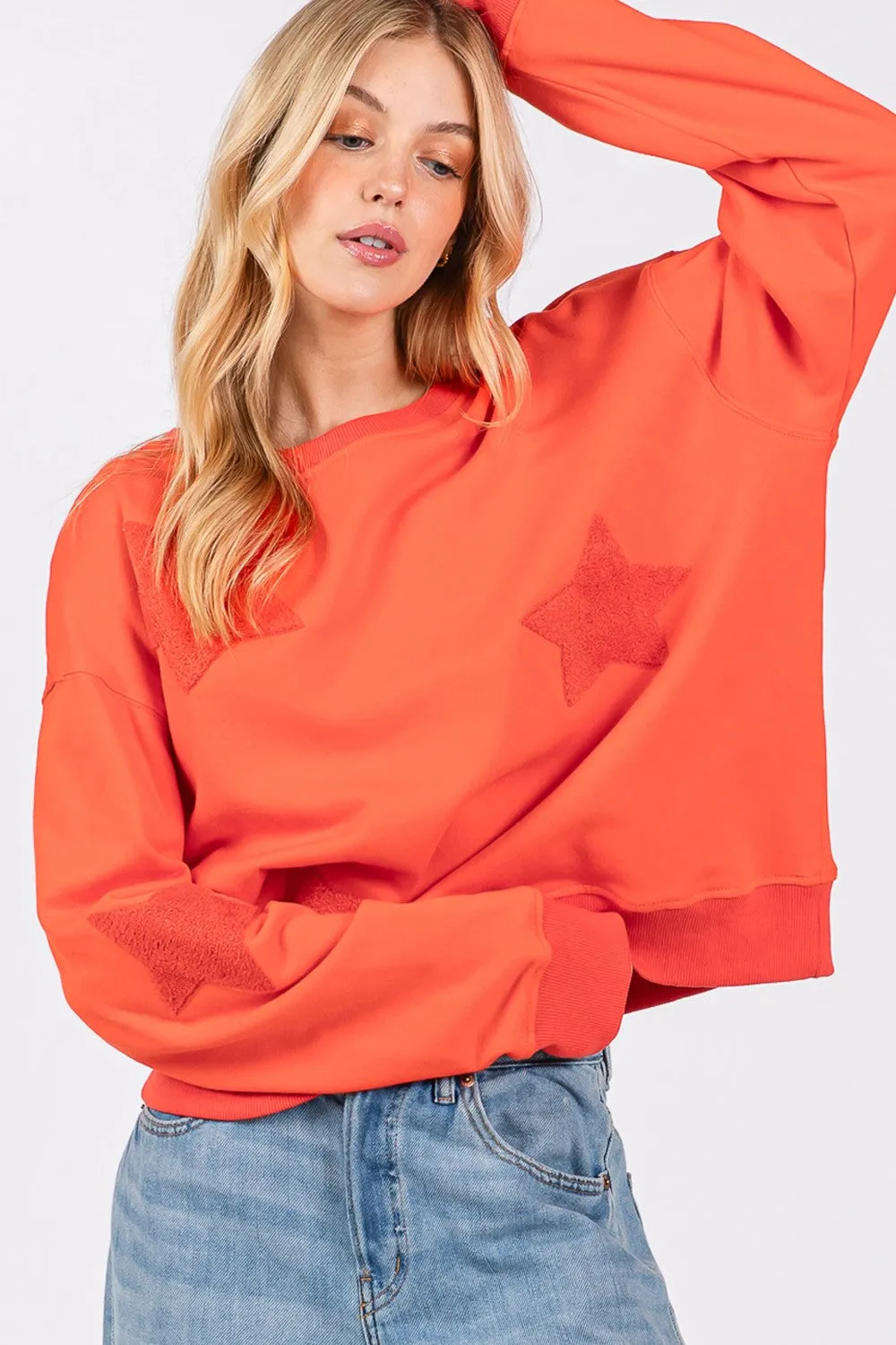 Hazel Blues® |  SAGE   FIG Star Patch Long Sleeve Sweatshirt