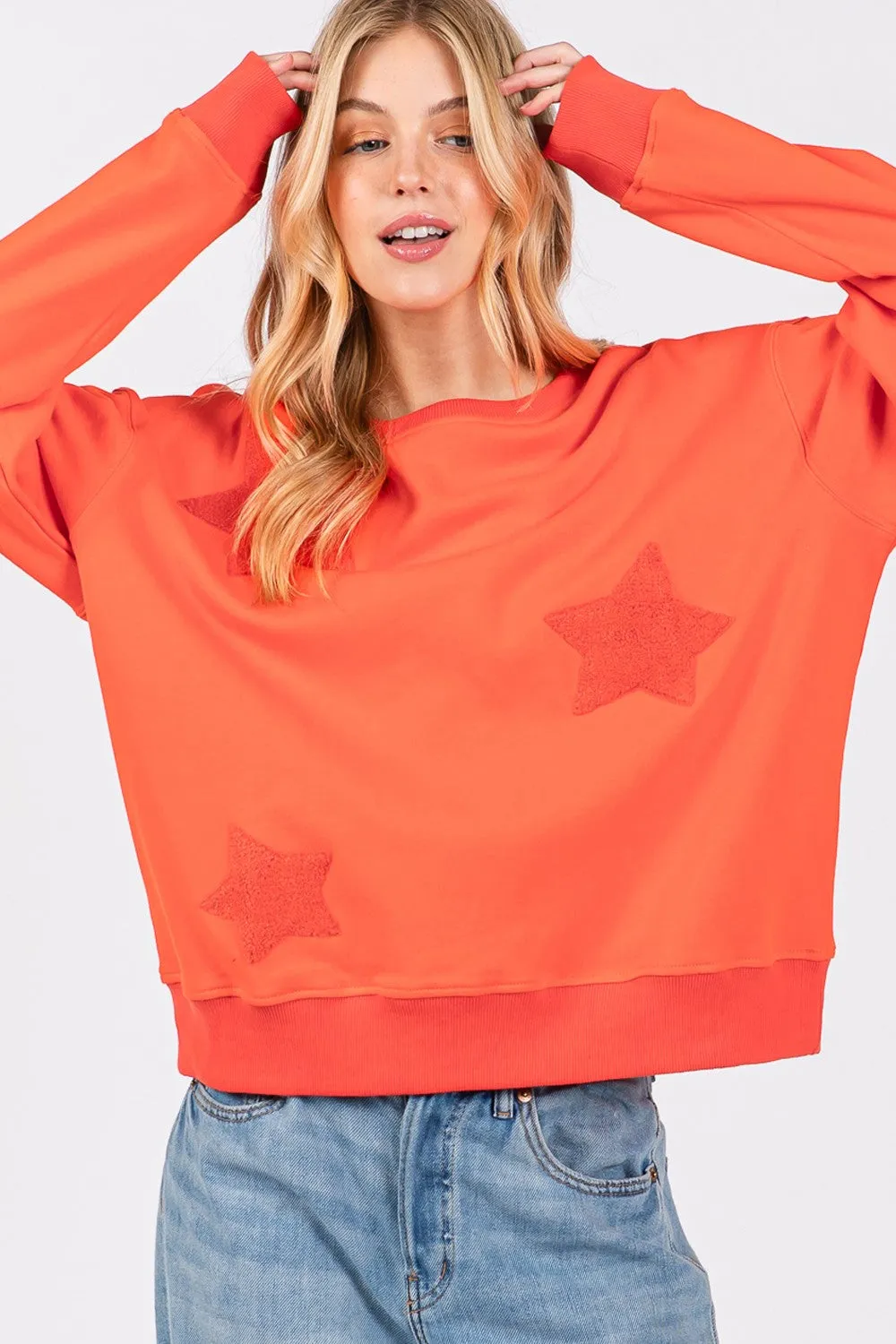 Hazel Blues® |  SAGE   FIG Star Patch Long Sleeve Sweatshirt