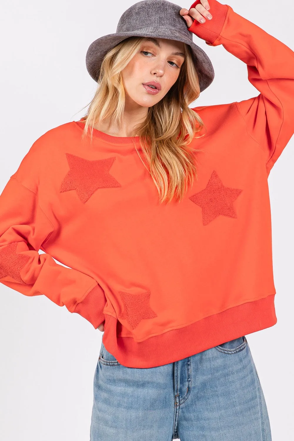 Hazel Blues® |  SAGE   FIG Star Patch Long Sleeve Sweatshirt