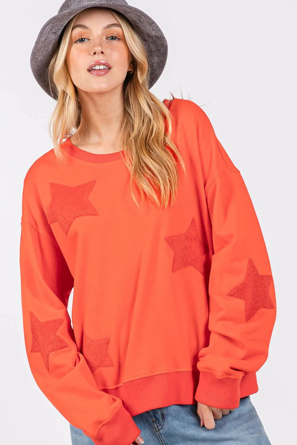 Hazel Blues® |  SAGE   FIG Star Patch Long Sleeve Sweatshirt