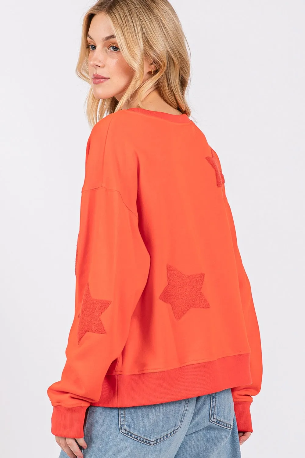 Hazel Blues® |  SAGE   FIG Star Patch Long Sleeve Sweatshirt