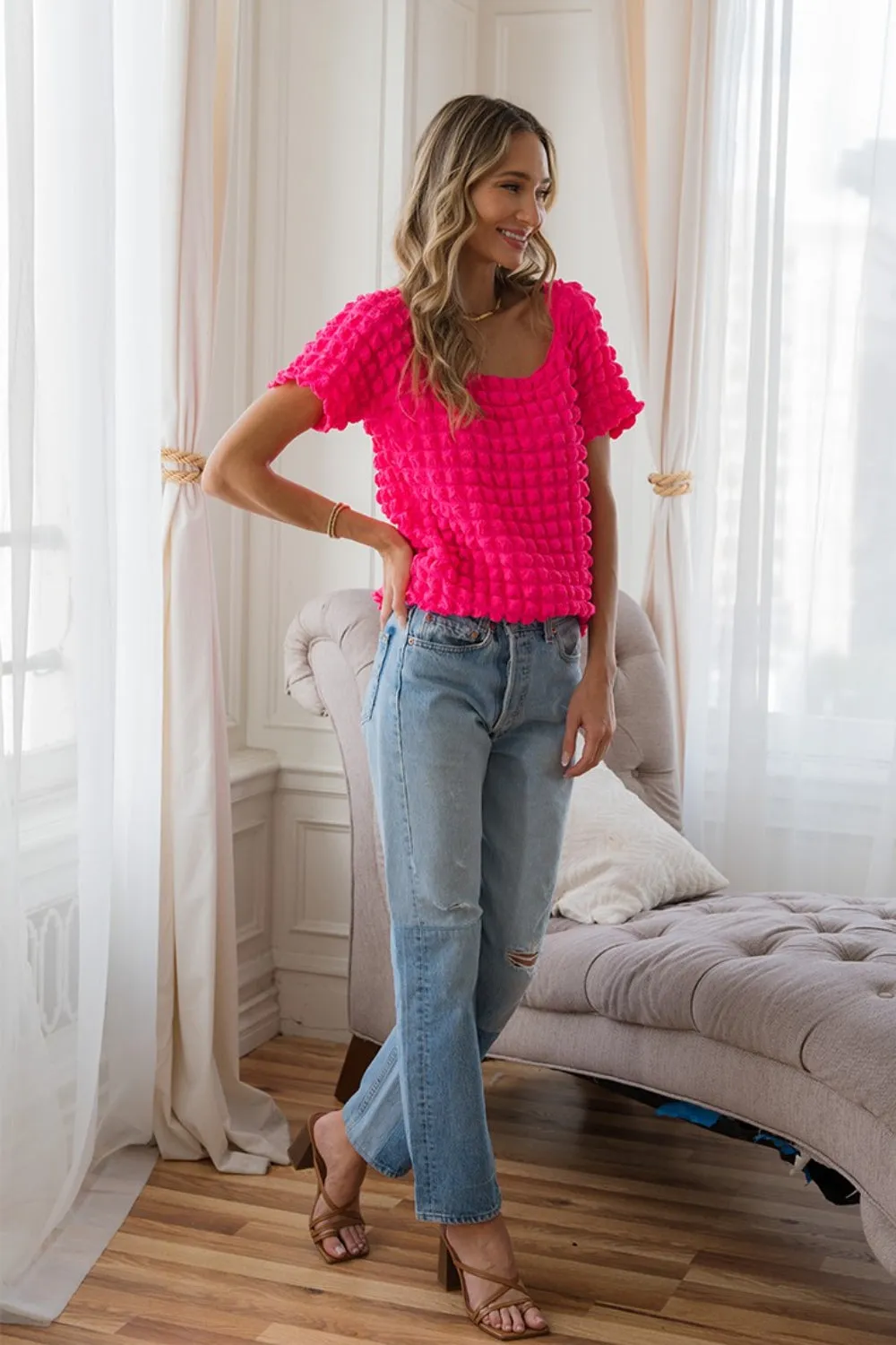 Hazel Blues® |  Sew In Love Bubble Textured Round Neck Short Sleeve T-Shirt