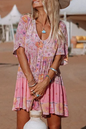 Hibiscus Floral Print Ruffle Short Dress