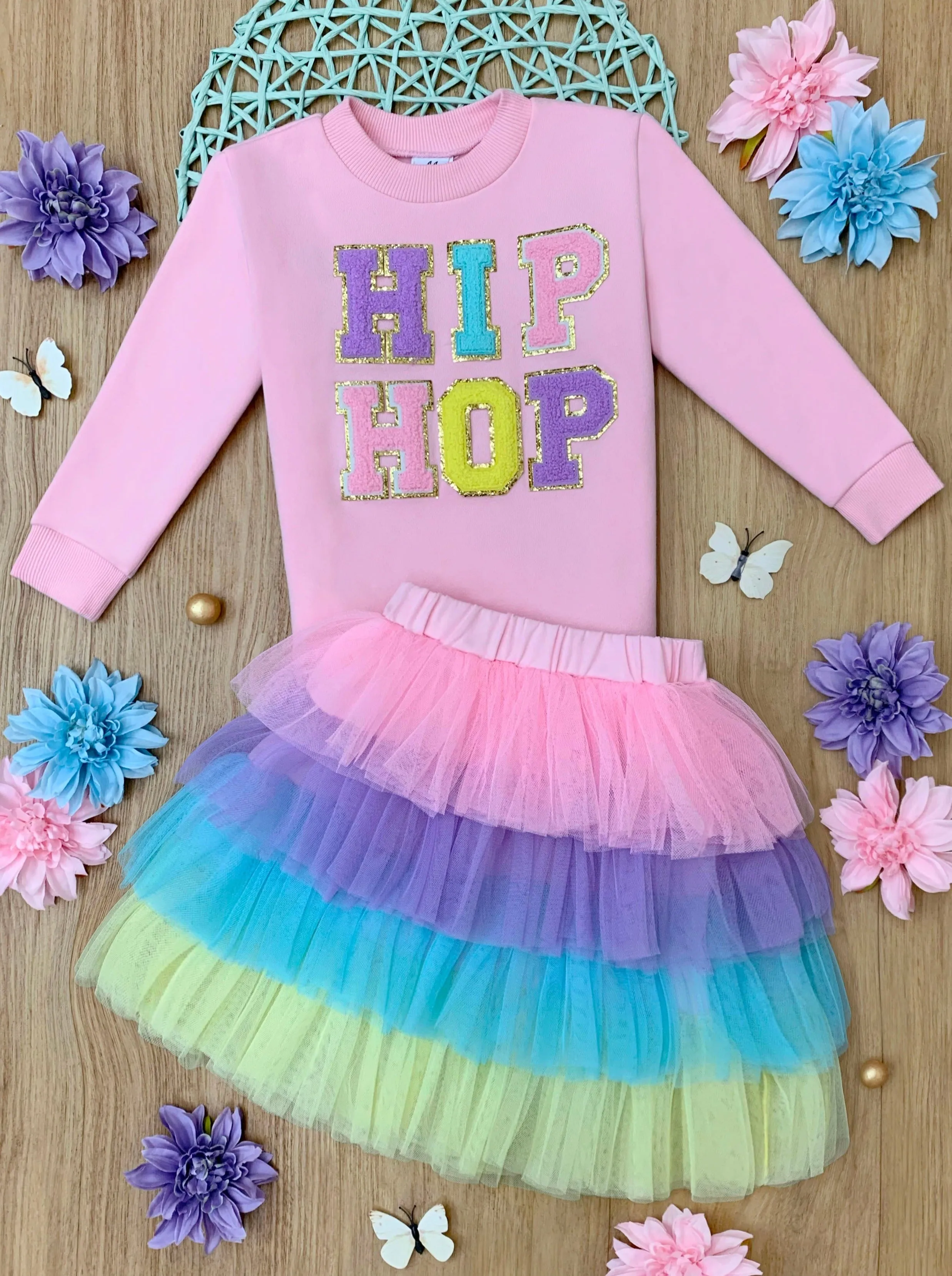 Hip Hop Sparkle Sweatshirt Tutu Skirt Set