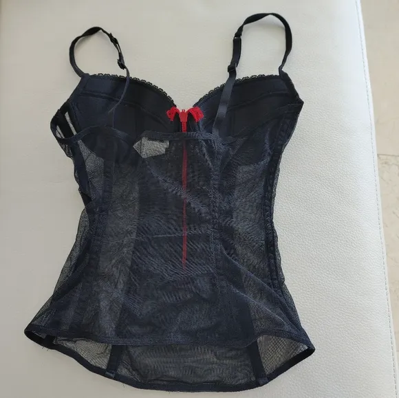 Intimissimi Vintage Mesh and Lace Bustier with Zipper - Red and Black - Small