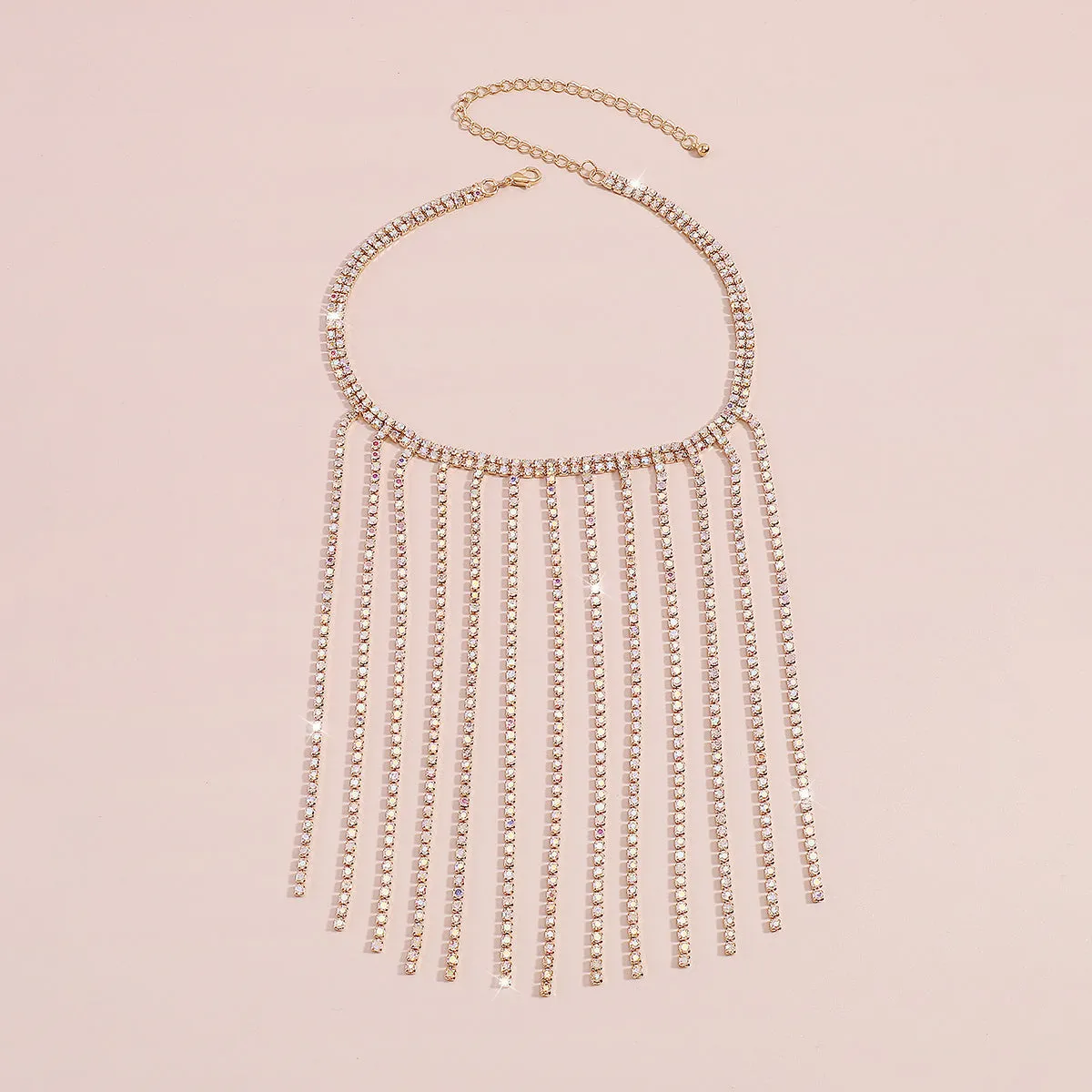 Iridescent Cubic Zirconia & 18K Gold-Plated Tassel Choker
