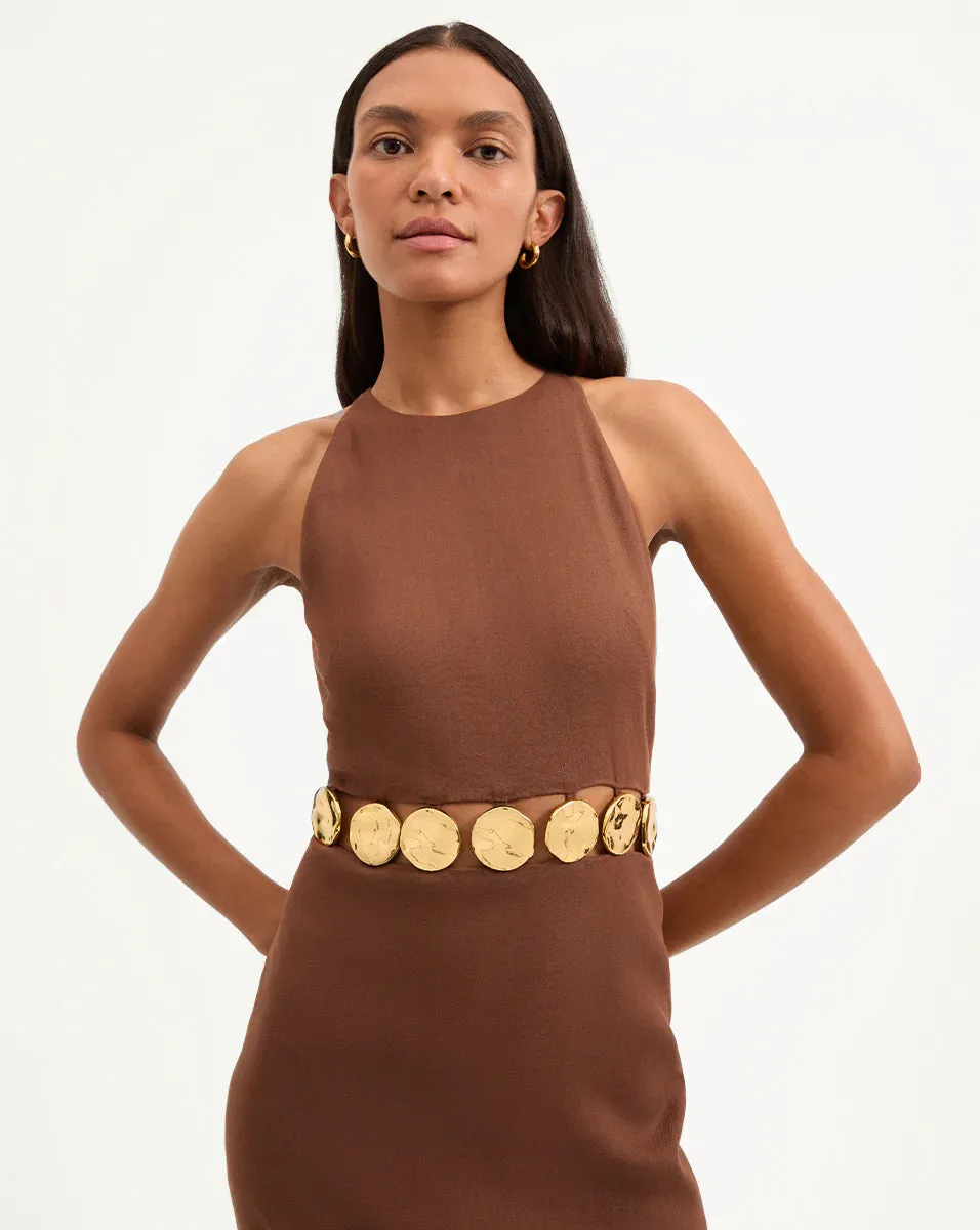 Isla Gold-Medallion Midi Dress - Light Chicory