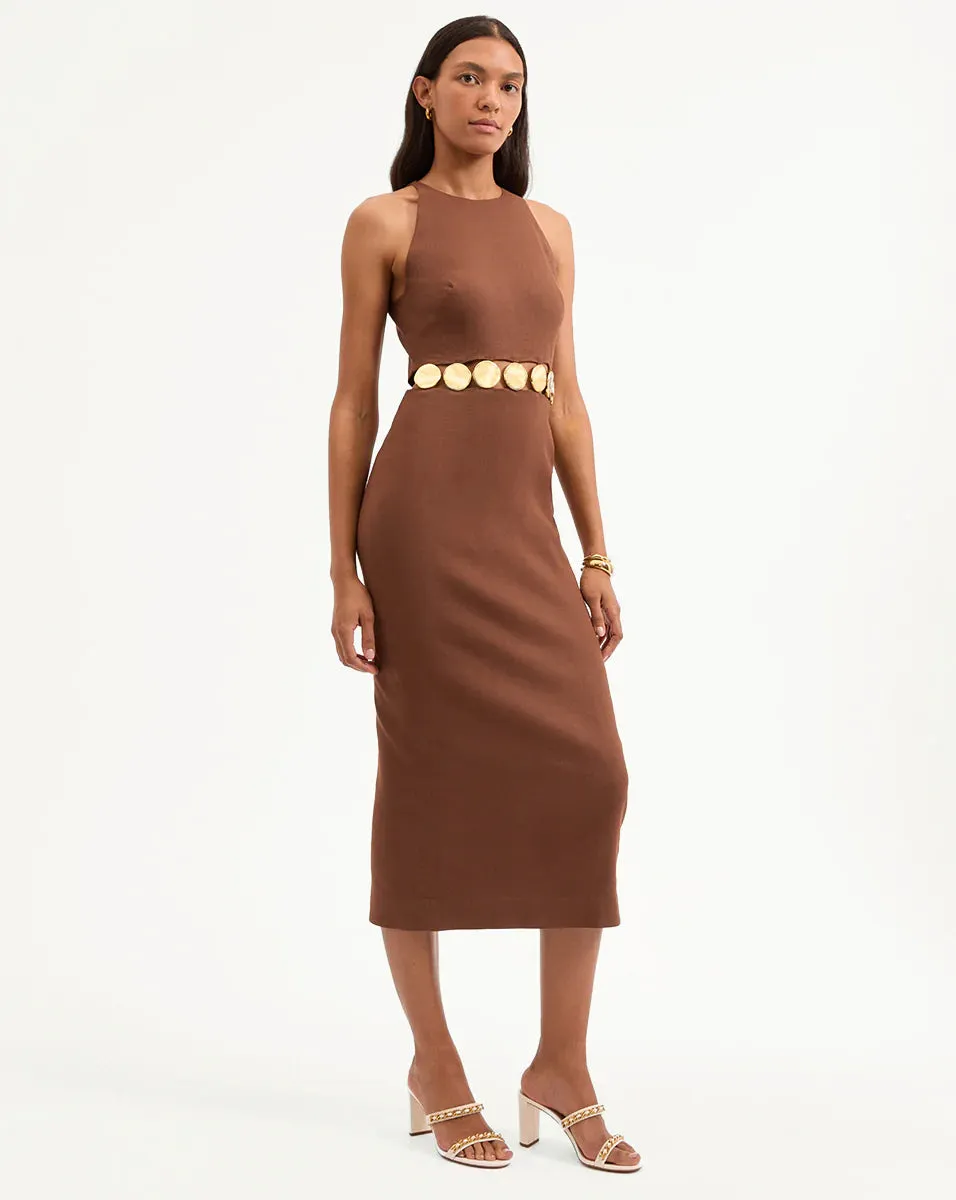 Isla Gold-Medallion Midi Dress - Light Chicory