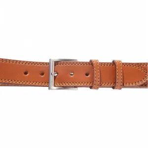 Italian Leather Casual Jeans Belt, Double Stitched, 1-1/2" wide