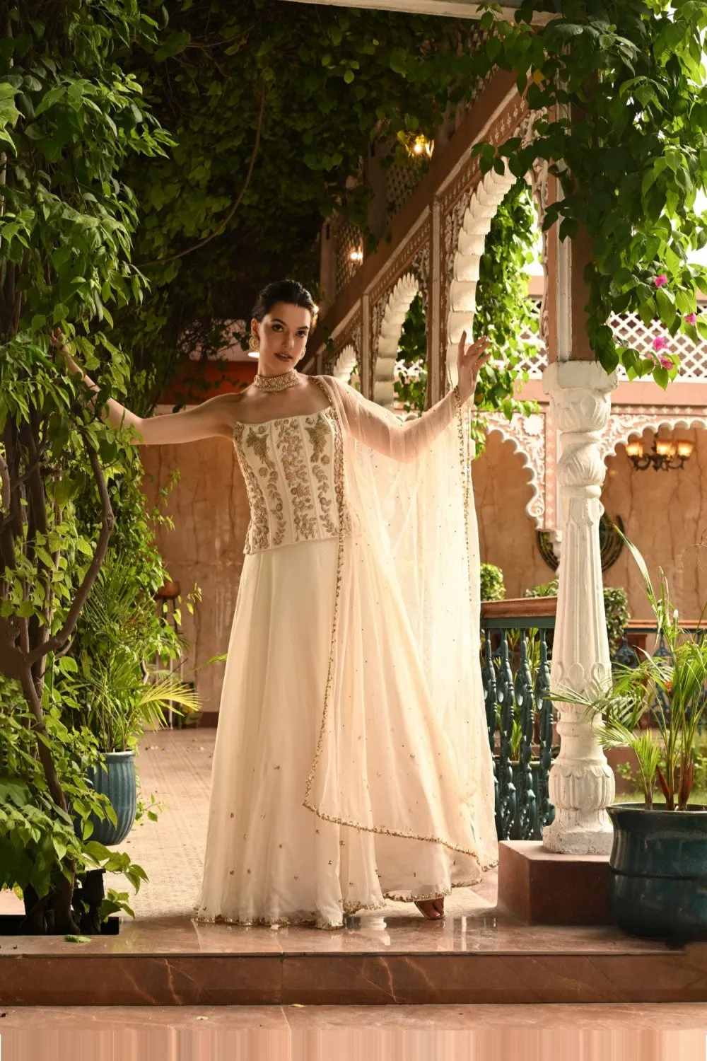 Ivory Lehenga Set With Hand Embroidered