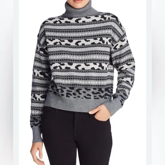 John Jenn Anthropologie NEW Animal Print Turtleneck Sweater Gray Color Size XL