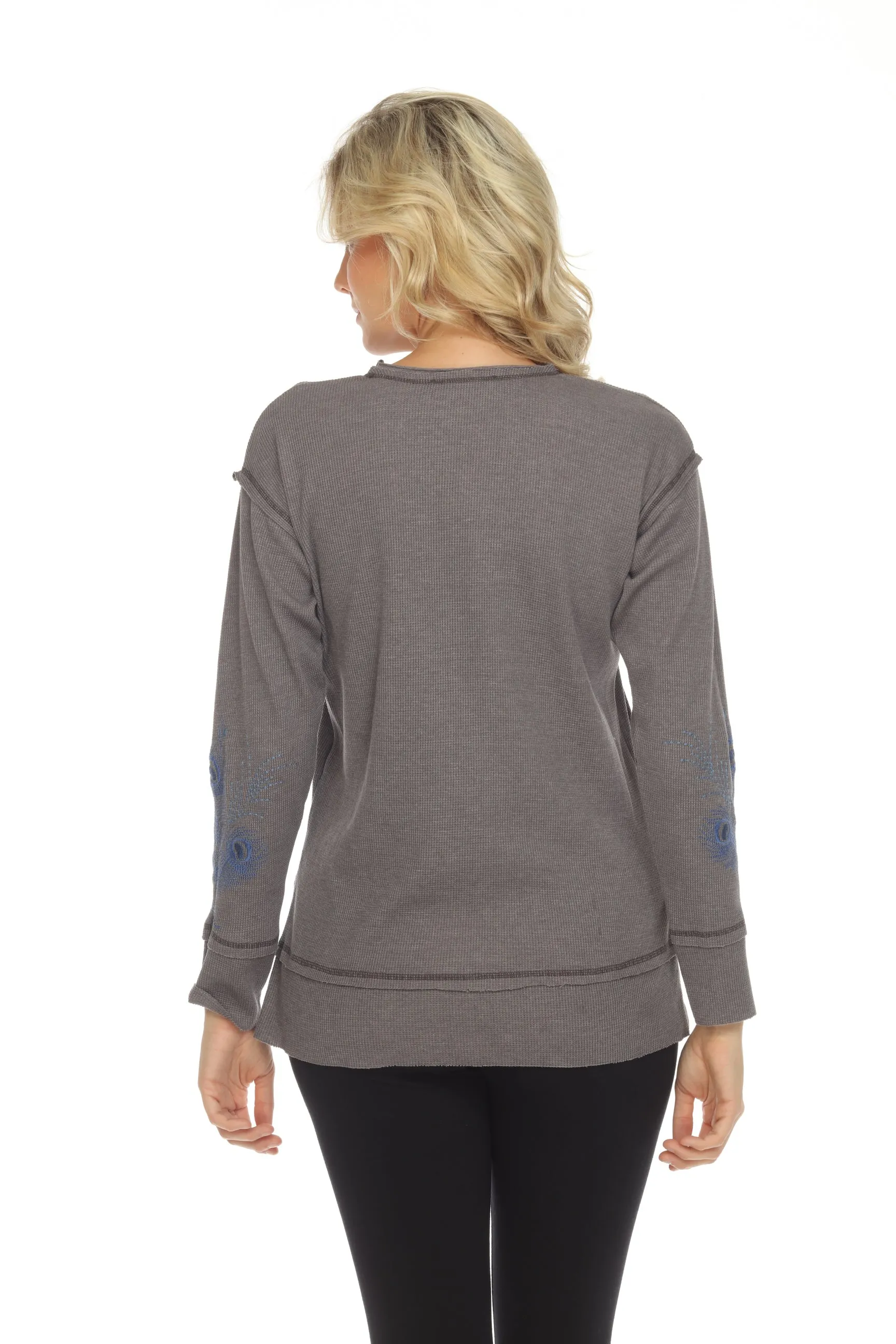 Johnny Was JWLA Azure Raw Seam Oversized Thermal Sweatshirt Boho Chic J13922