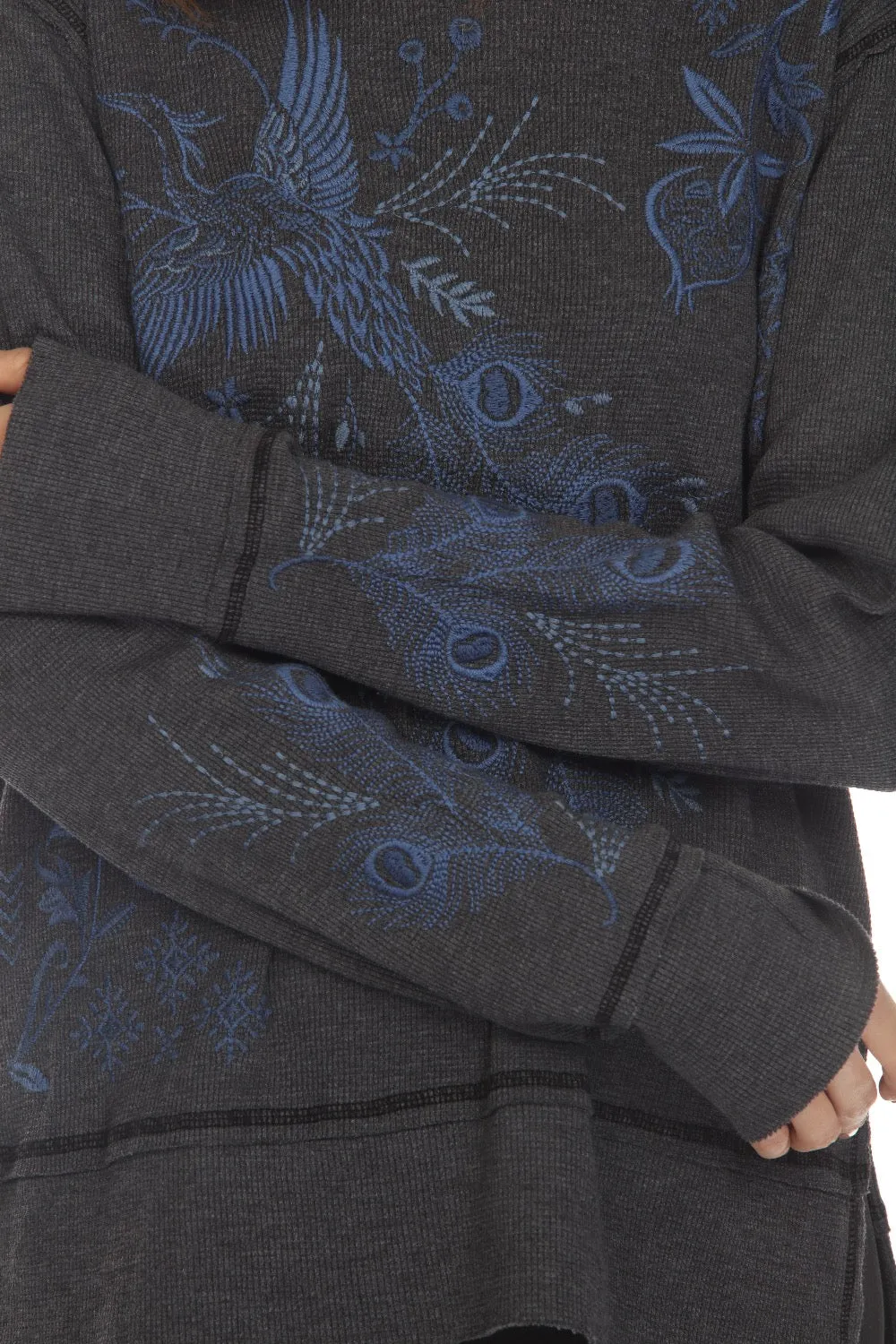 Johnny Was JWLA Azure Raw Seam Oversized Thermal Sweatshirt Boho Chic J13922