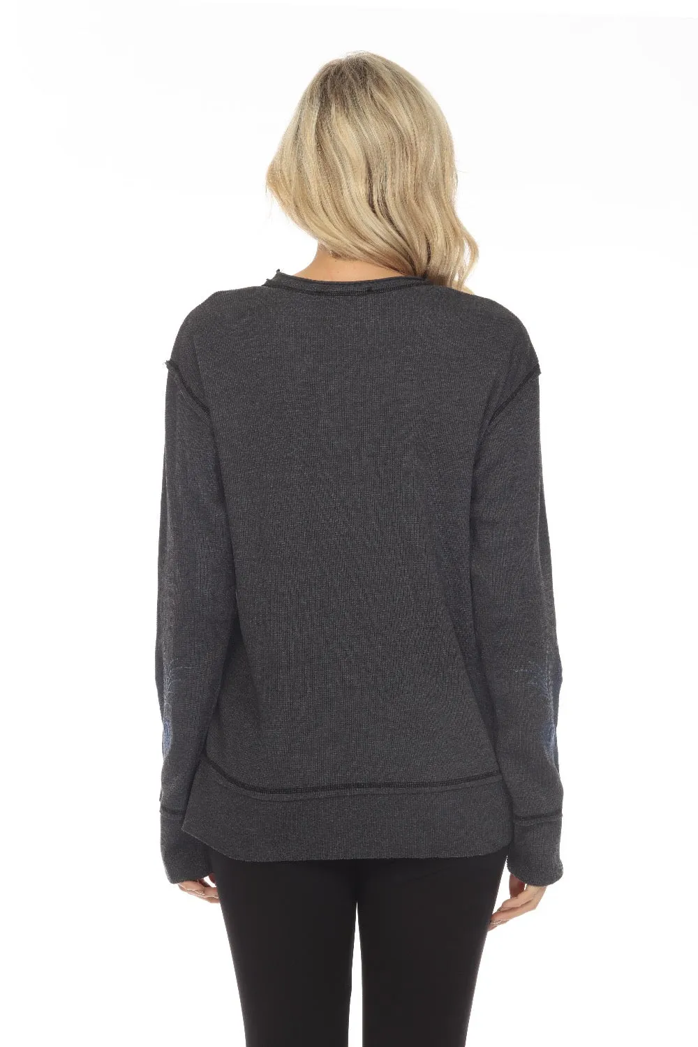 Johnny Was JWLA Azure Raw Seam Oversized Thermal Sweatshirt Boho Chic J13922