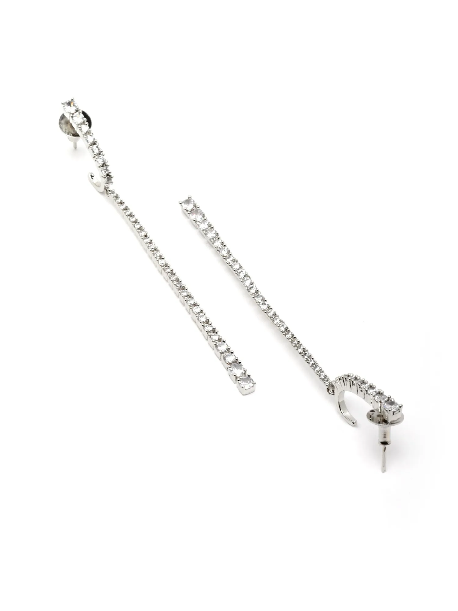 Karatcart Silver Tone AD Drop Earrings for Women