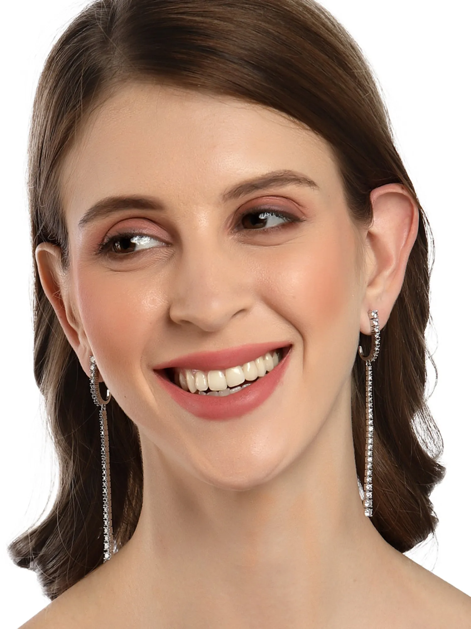 Karatcart Silver Tone AD Drop Earrings for Women
