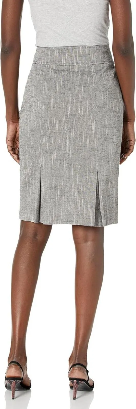 Kasper Women's Crossdye Linen Blend Seamed Skirt 10770092 Black / Ivory 14