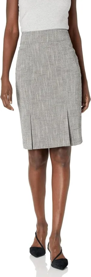 Kasper Women's Crossdye Linen Blend Seamed Skirt 10770092 Black / Ivory 14