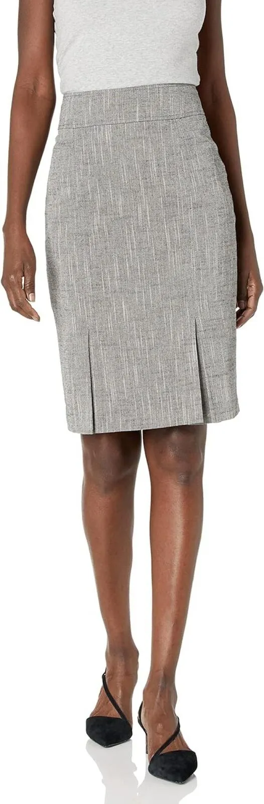 Kasper Women's Crossdye Linen Blend Seamed Skirt Black / Ivory 14