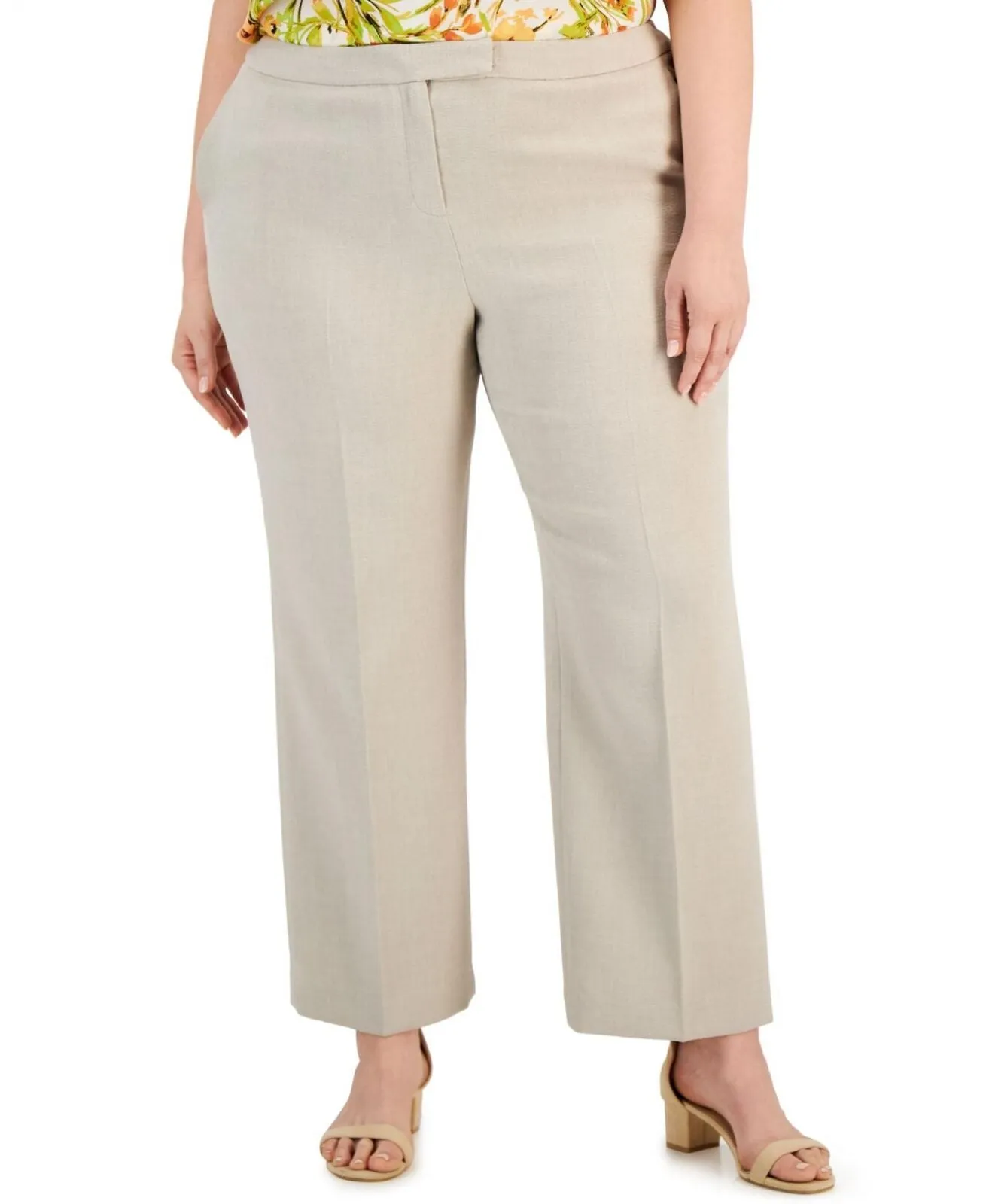 Kasper Womens Plus Pocket Workwear Wide Leg Pants 10834294 Beige Brown 18
