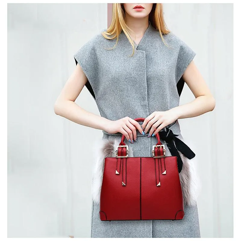 Kattee Style Genuine Leather Tote Bag Navyblue