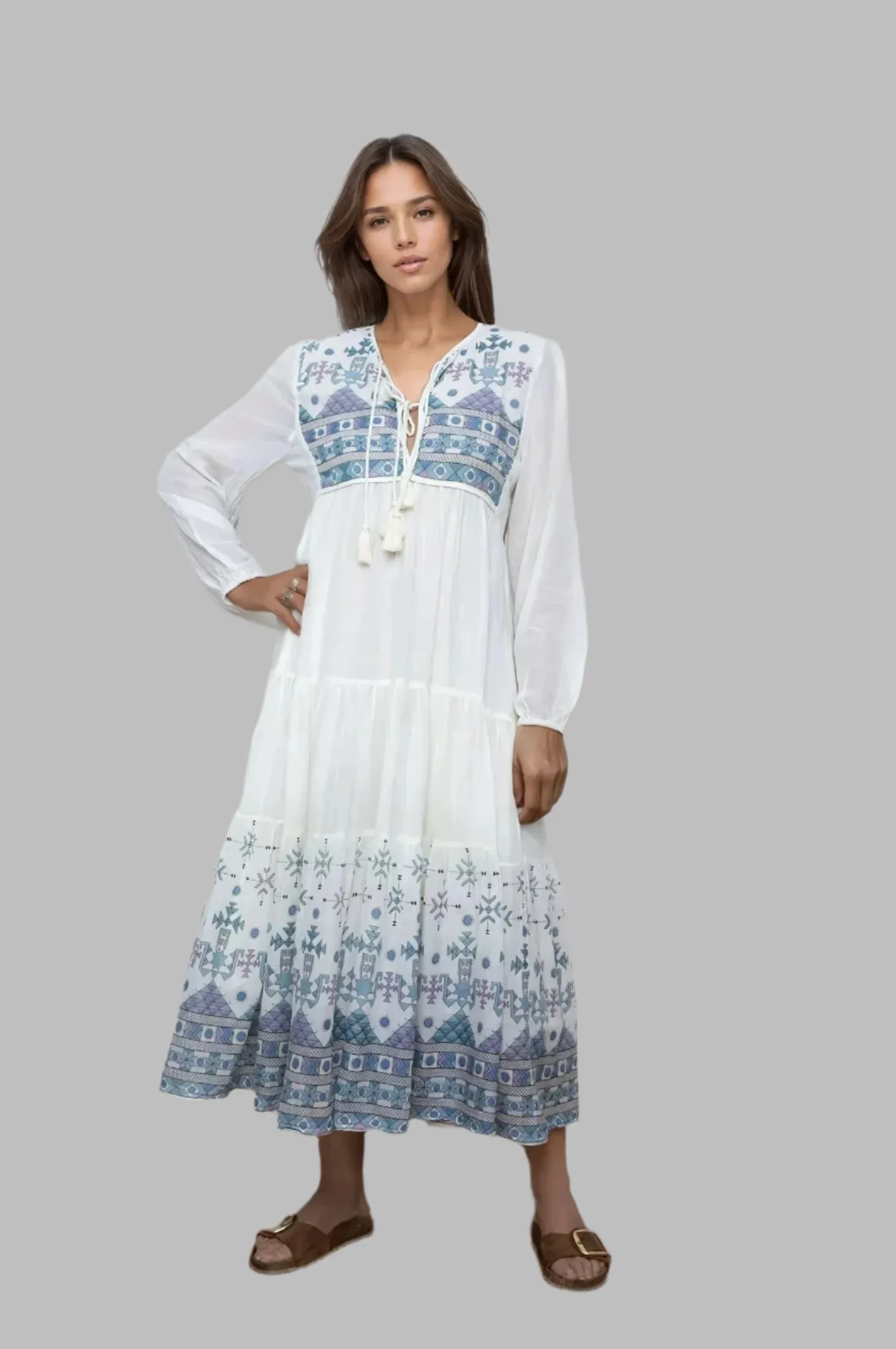 Kayla Printed Long Dress Natural/Multicolor