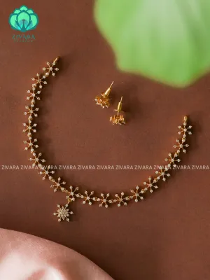 KIDS FRIENDLY SMALL SIZE WHITE STONE STAR - stylish and minimal elegant neckwear with earrings- Zivara FashioN