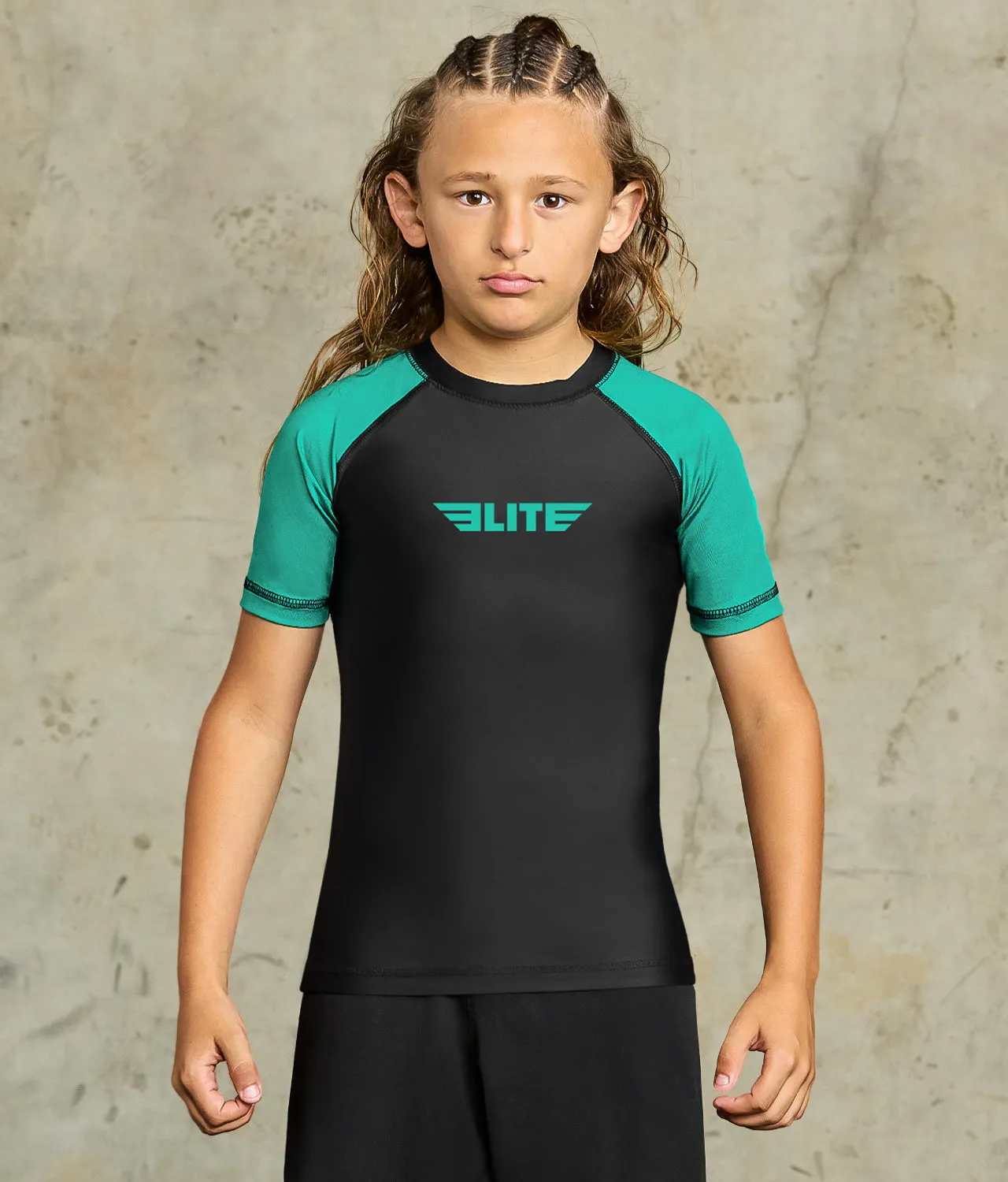 Kids' Standard Green Short Sleeve Training Rash Guard