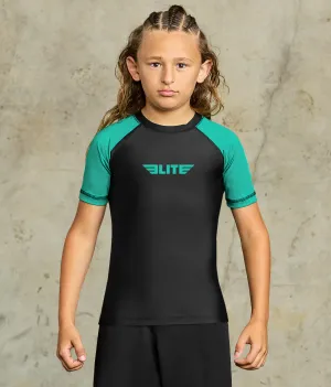 Kids' Standard Green Short Sleeve Training Rash Guard
