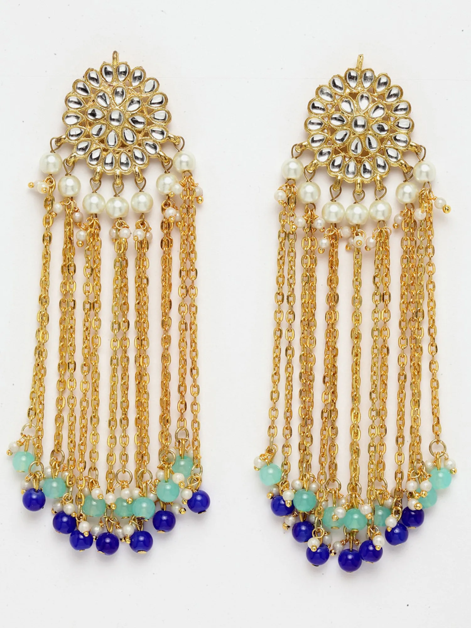 Kundan Tassel Earrings with Blue Beads