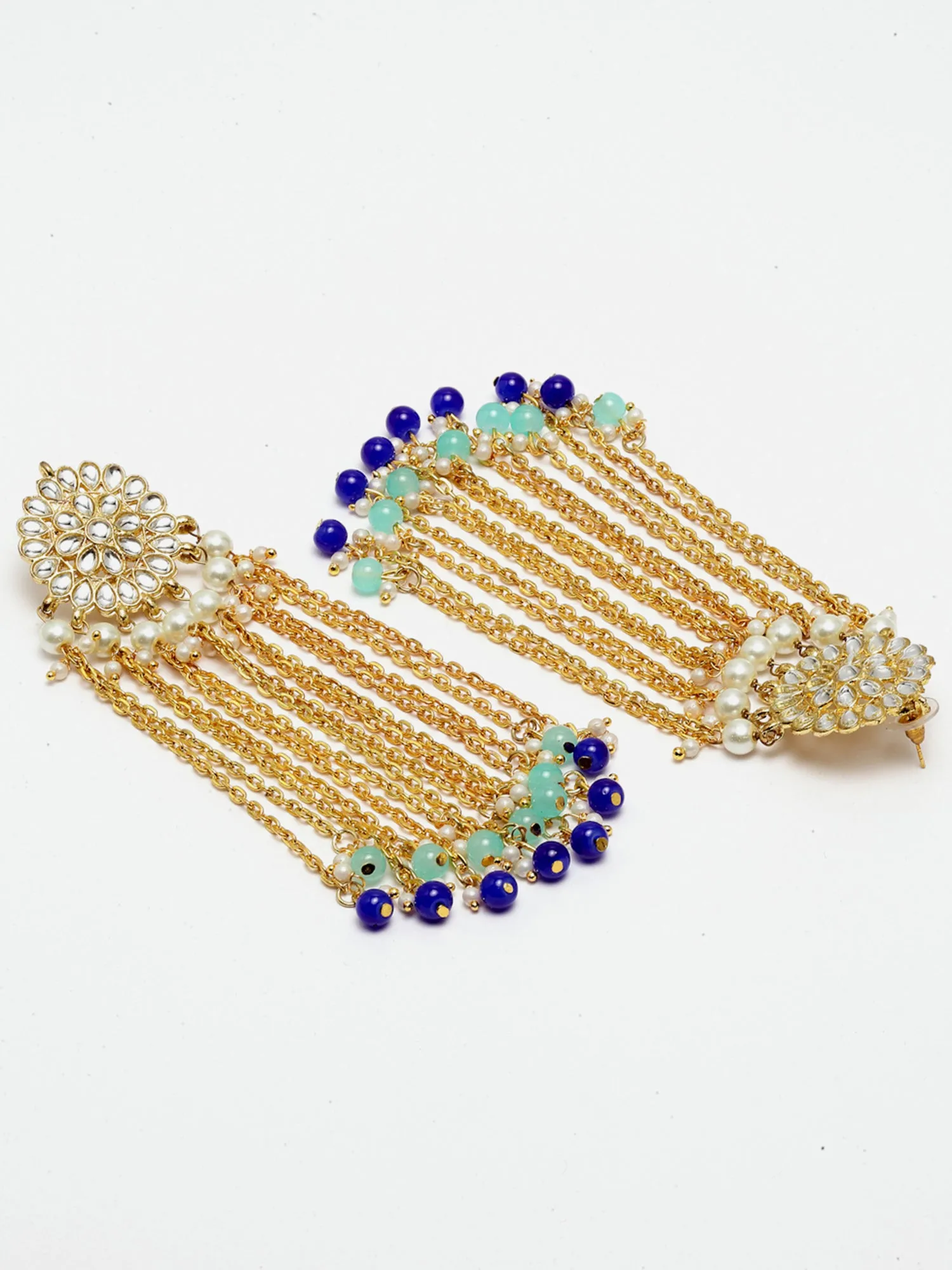 Kundan Tassel Earrings with Blue Beads