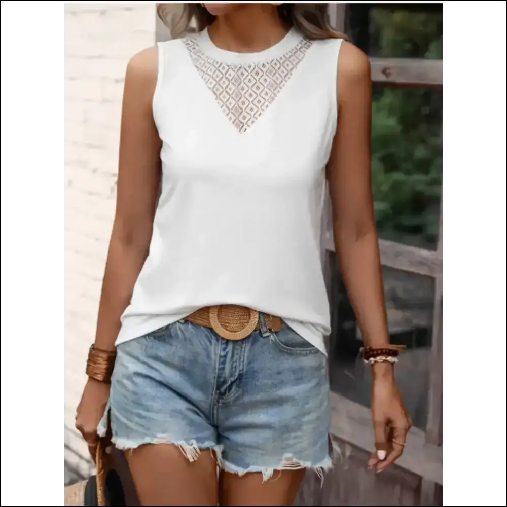Lace Detail Round Neck Tank - Effortlessly Chic