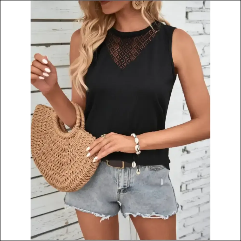 Lace Detail Round Neck Tank - Effortlessly Chic