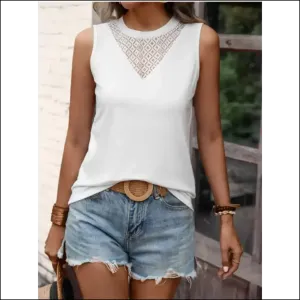 Lace Detail Round Neck Tank - Effortlessly Chic