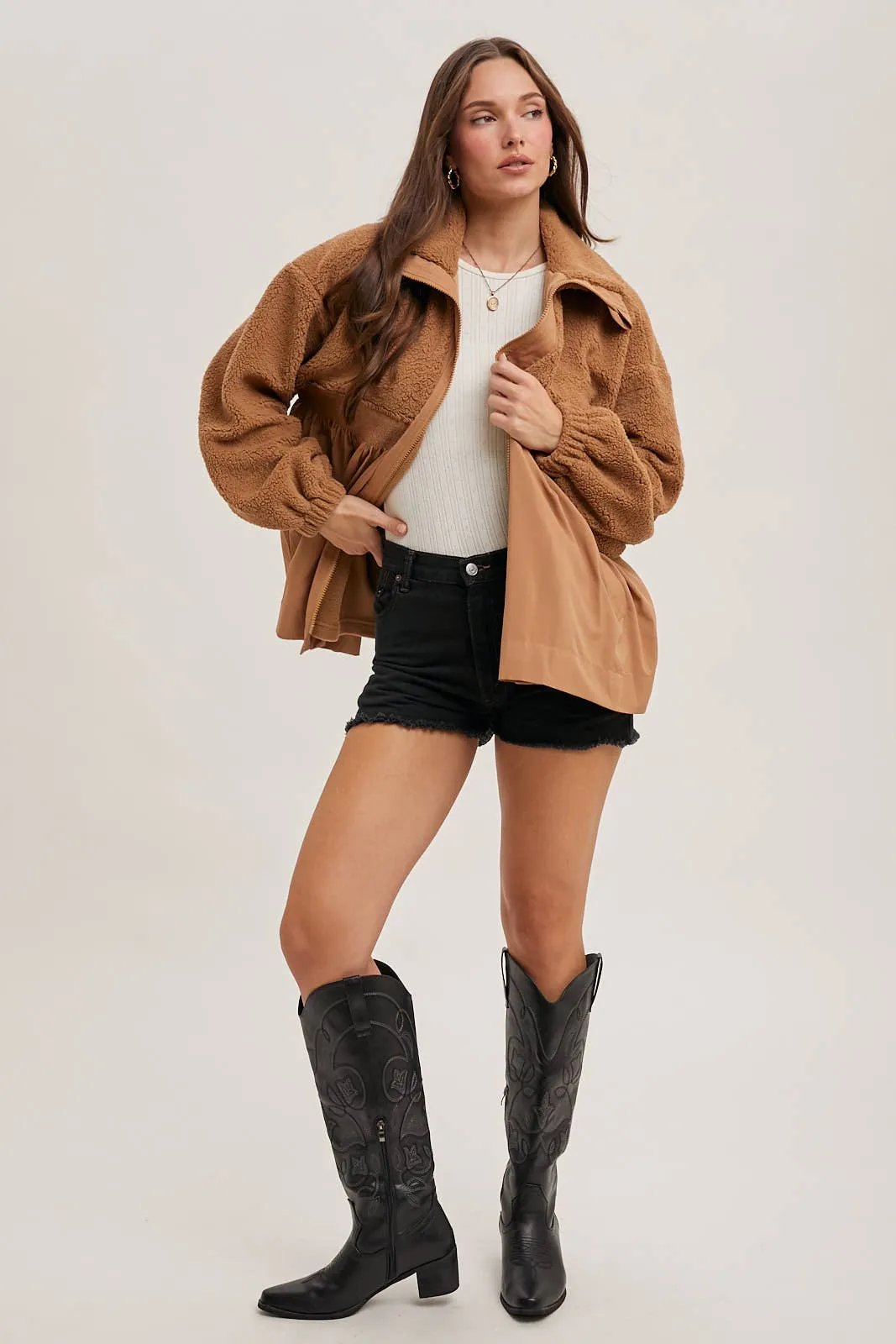 Latte Fleece Babydoll Zip-Up