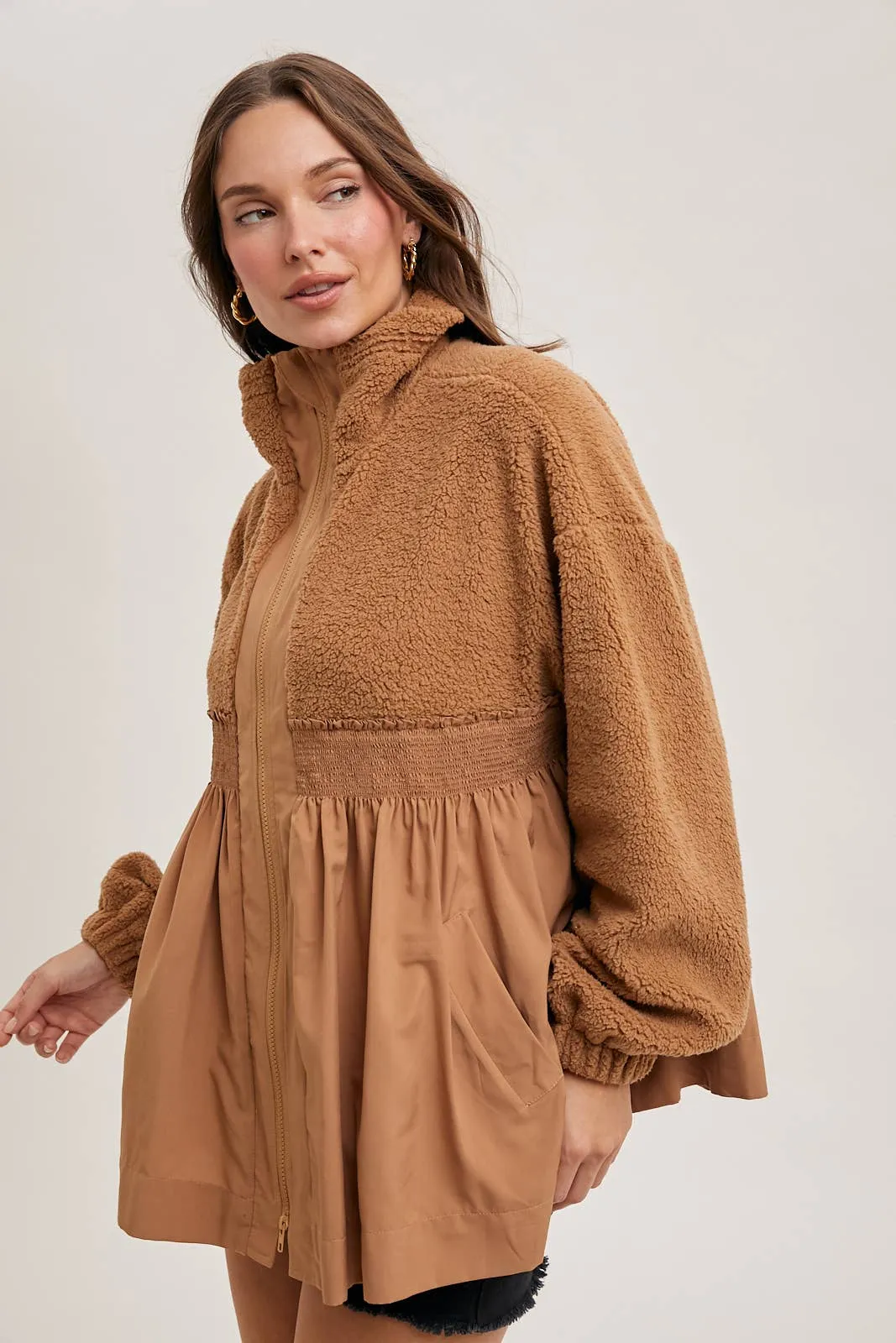 Latte Fleece Babydoll Zip-Up
