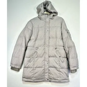 Lauren Ralph Lauren Coat Medium Gray White Long Line Down Filled Quilted Puffer
