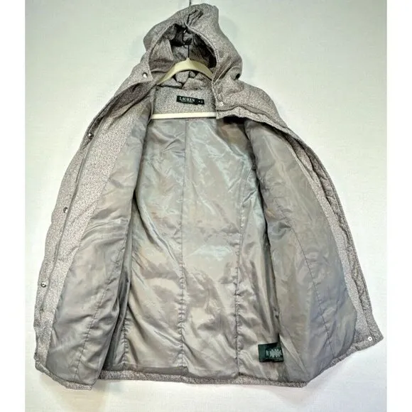 Lauren Ralph Lauren Coat Medium Gray White Long Line Down Filled Quilted Puffer