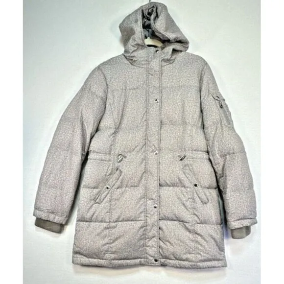 Lauren Ralph Lauren Coat Medium Gray White Long Line Down Filled Quilted Puffer