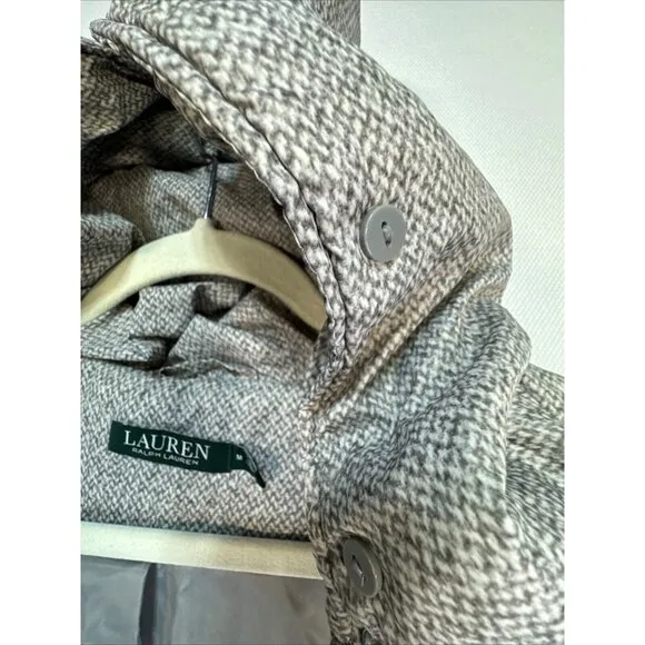 Lauren Ralph Lauren Coat Medium Gray White Long Line Down Filled Quilted Puffer