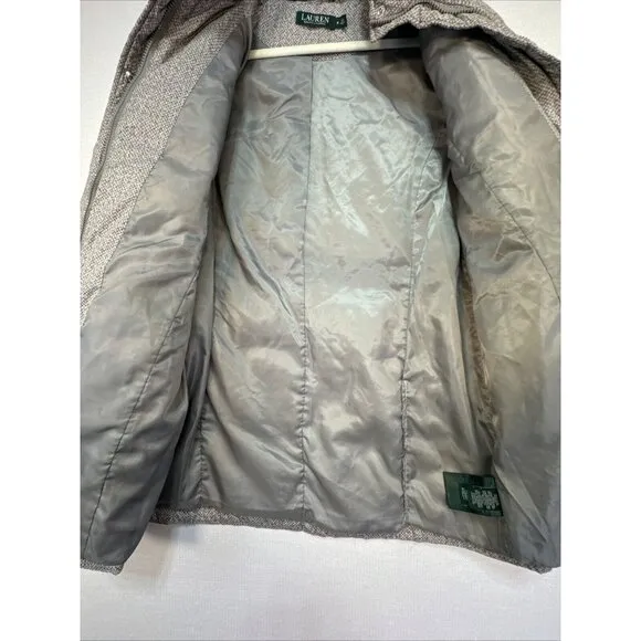 Lauren Ralph Lauren Coat Medium Gray White Long Line Down Filled Quilted Puffer
