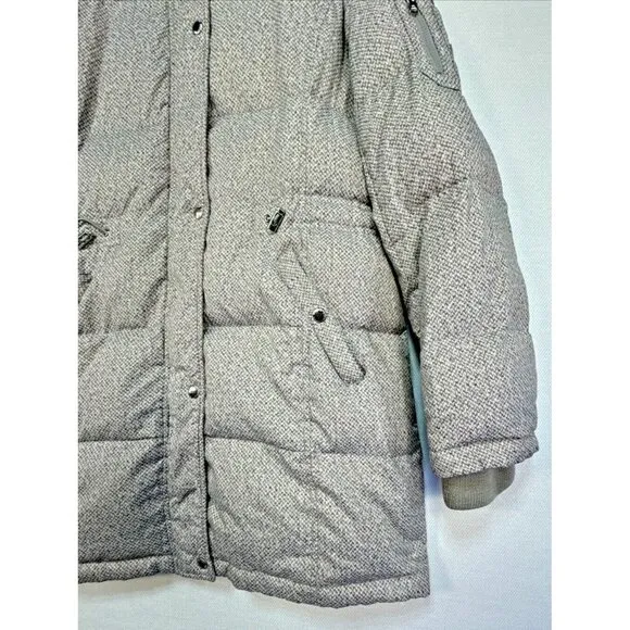 Lauren Ralph Lauren Coat Medium Gray White Long Line Down Filled Quilted Puffer