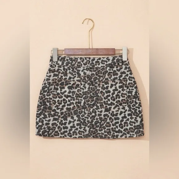Leopard Denim Mini Skirt