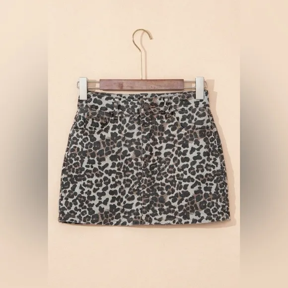 Leopard Denim Mini Skirt