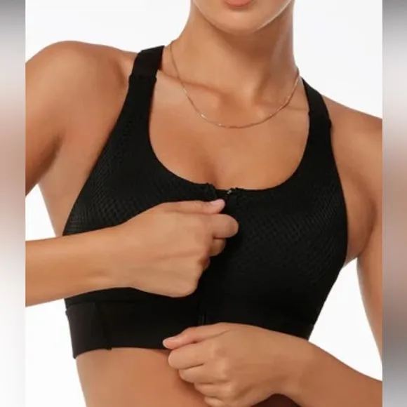 Like New Lorna Jane THE ONE Front Zip High Impact Sports Bra Adjustable Straps