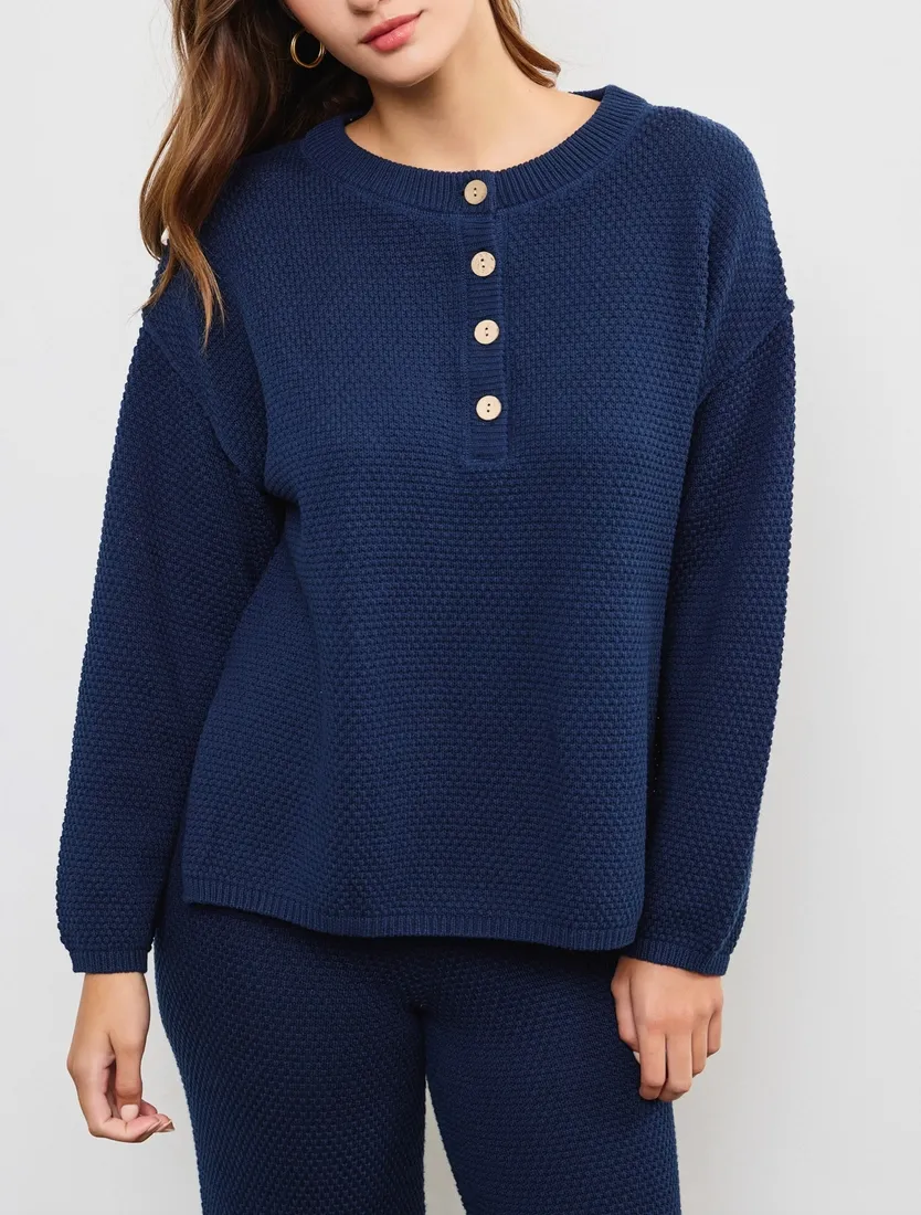 Long Sleeve Button Knit Top