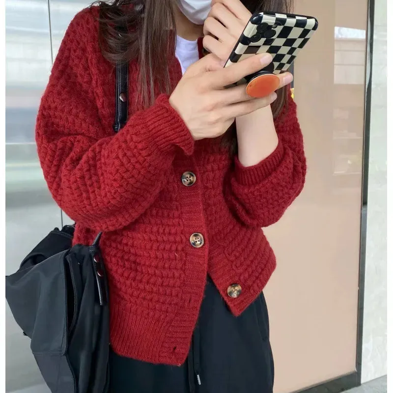 Loose Single-breasted Sweater Coat For Women